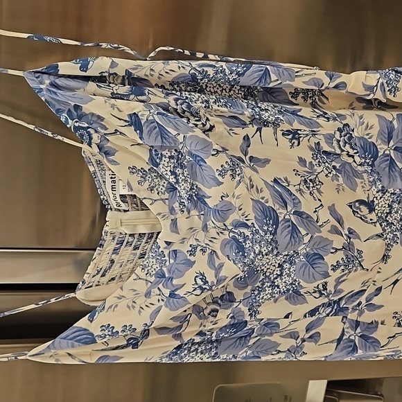 💕REFORMATION💕 Kourtney Dress ~ Pompadour Blue Floral Bird Print 12 NWT - Picture 11 of 16